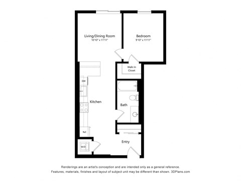 a floor plan of a unit with a bedroom and a bathroom